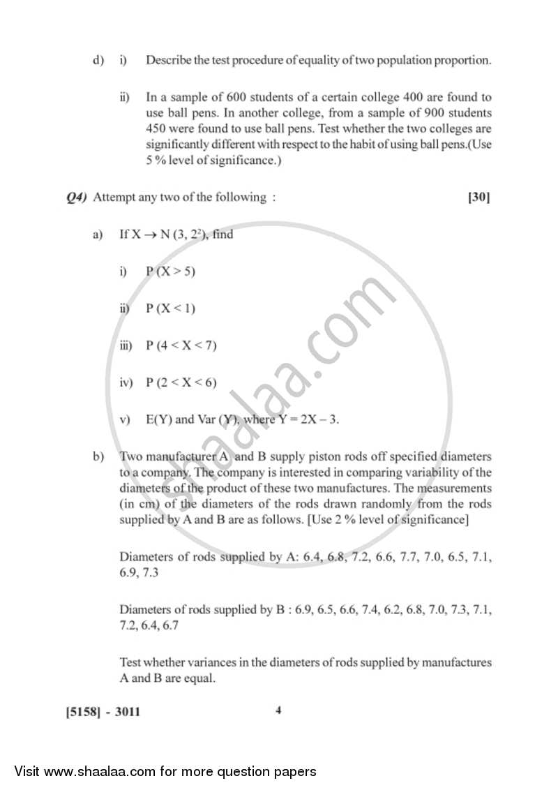 Business Statistics 2 2016-2017 - B.Com. - 3rd Year (TYBcom) - University of Pune question paper with PDF download