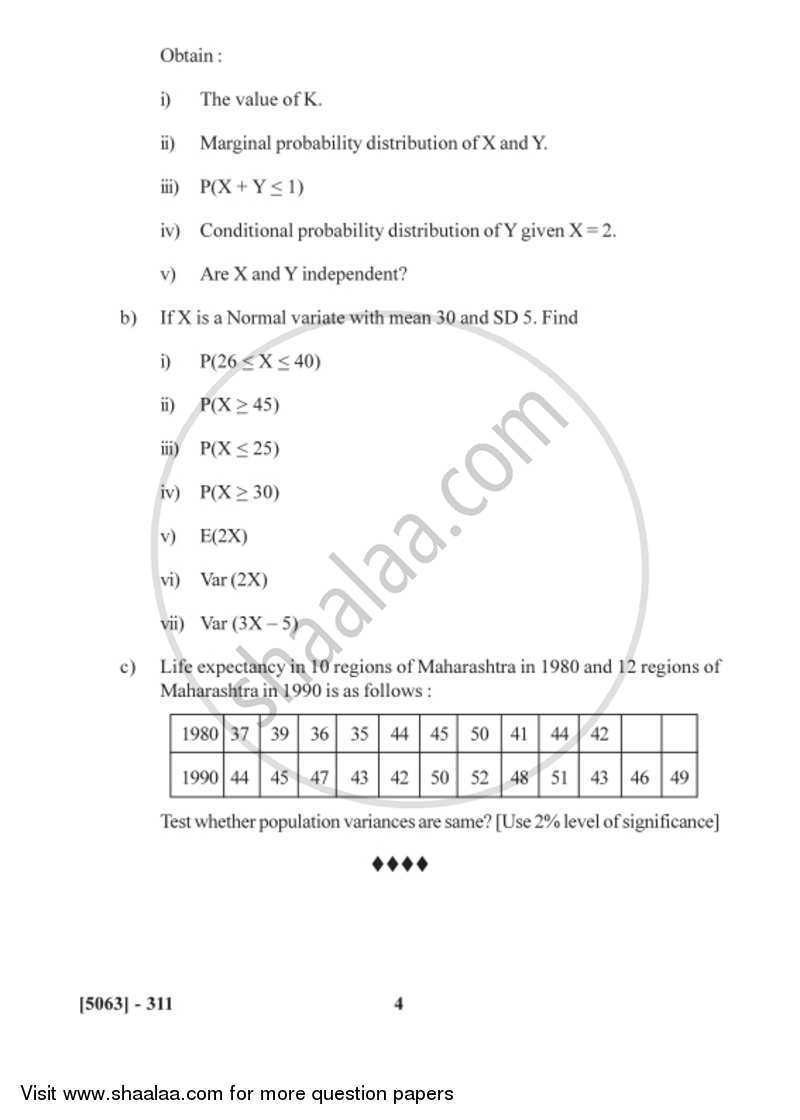 Business Statistics 2 2016-2017 - B.Com. - 3rd Year (TYBcom) - University of Pune question paper with PDF download