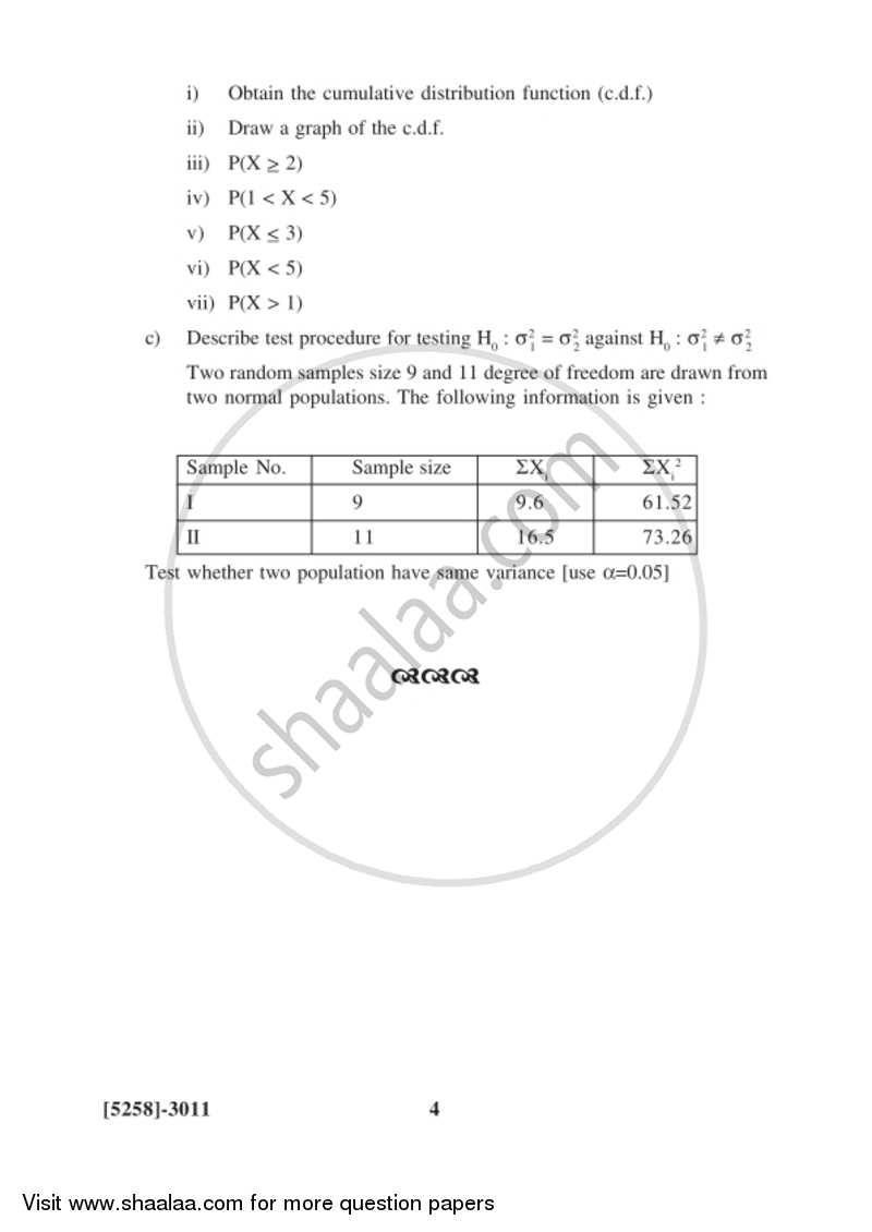 Business Statistics 2 2017-2018 - B.Com. - 3rd Year (TYBcom) - University of Pune question paper with PDF download