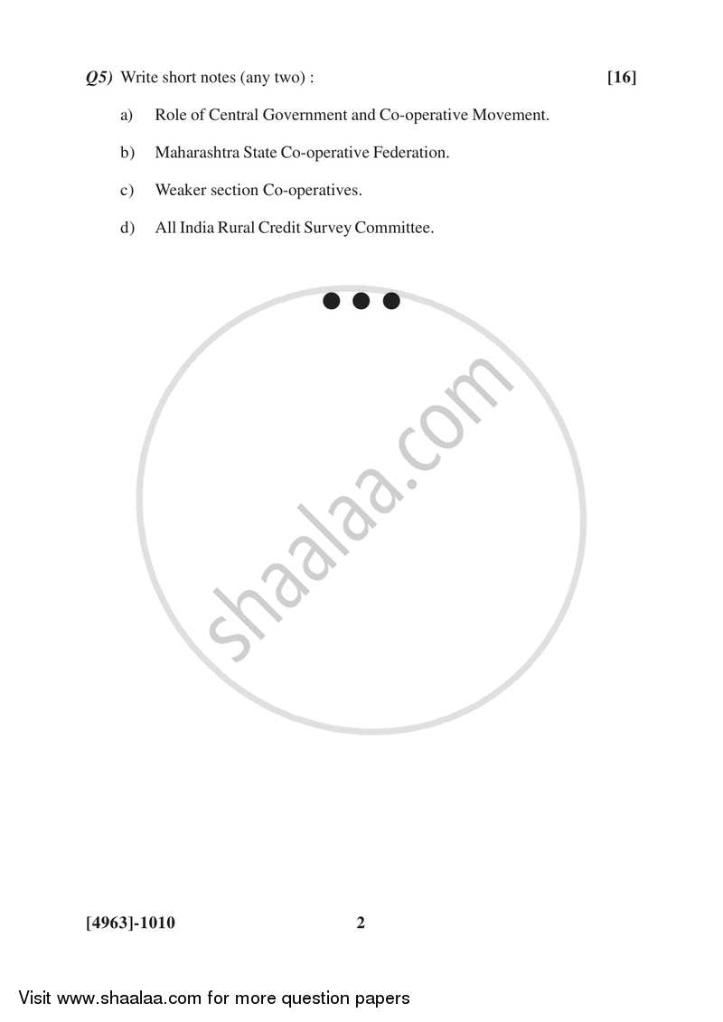 Co-operation 2015-2016 - B.Com. - 1st Year (FYBcom) - University of Pune question paper with PDF download