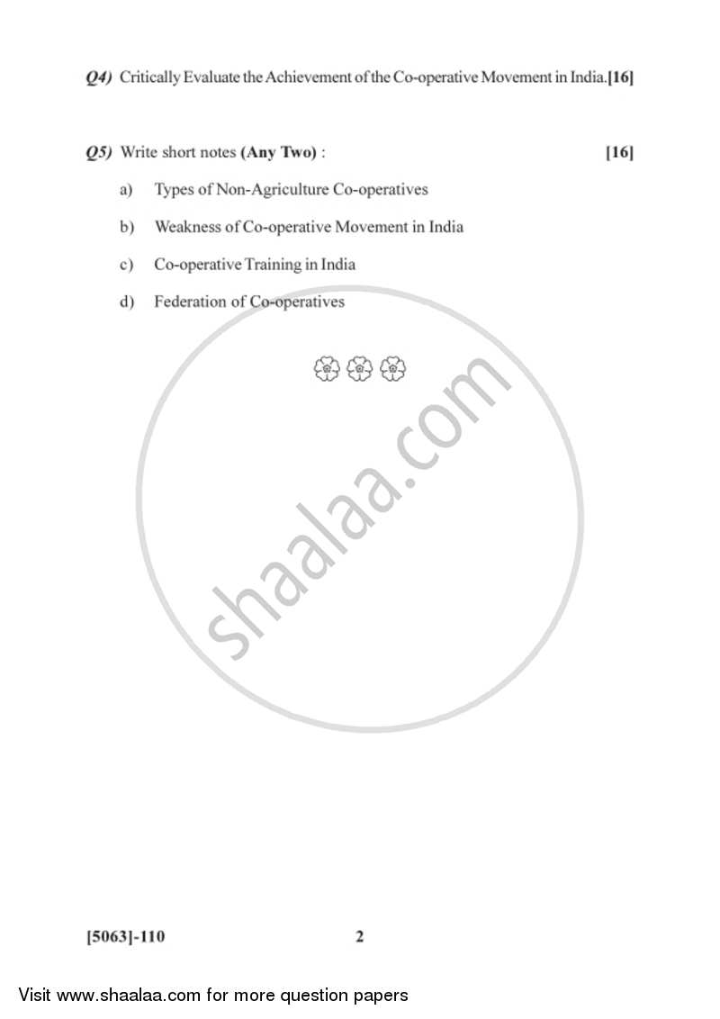 Co-operation 2016-2017 - B.Com. - 1st Year (FYBcom) - University of Pune question paper with PDF download