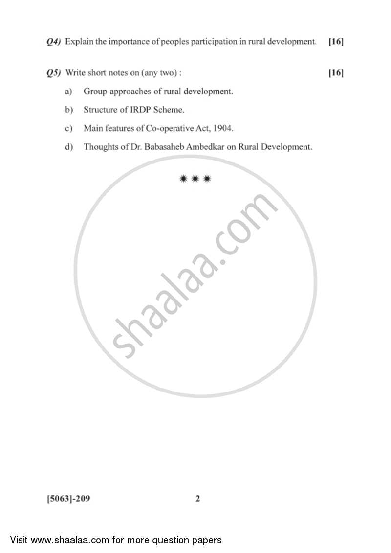 Co-operation and Rural Development 1 2016-2017 - B.Com. - 2nd Year (SYBcom) - University of Pune question paper with PDF download