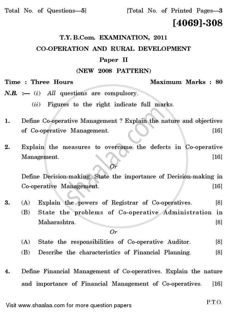 Co-operation and Rural Development 2 2011-2012 - B.Com. - 3rd Year (TYBcom) - University of Pune question paper with PDF download