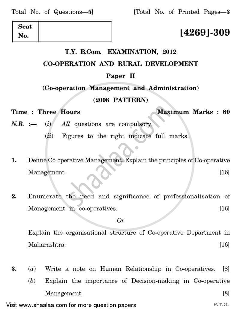 Co-operation and Rural Development 2 2012-2013 - B.Com. - 3rd Year (TYBcom) - University of Pune question paper with PDF download