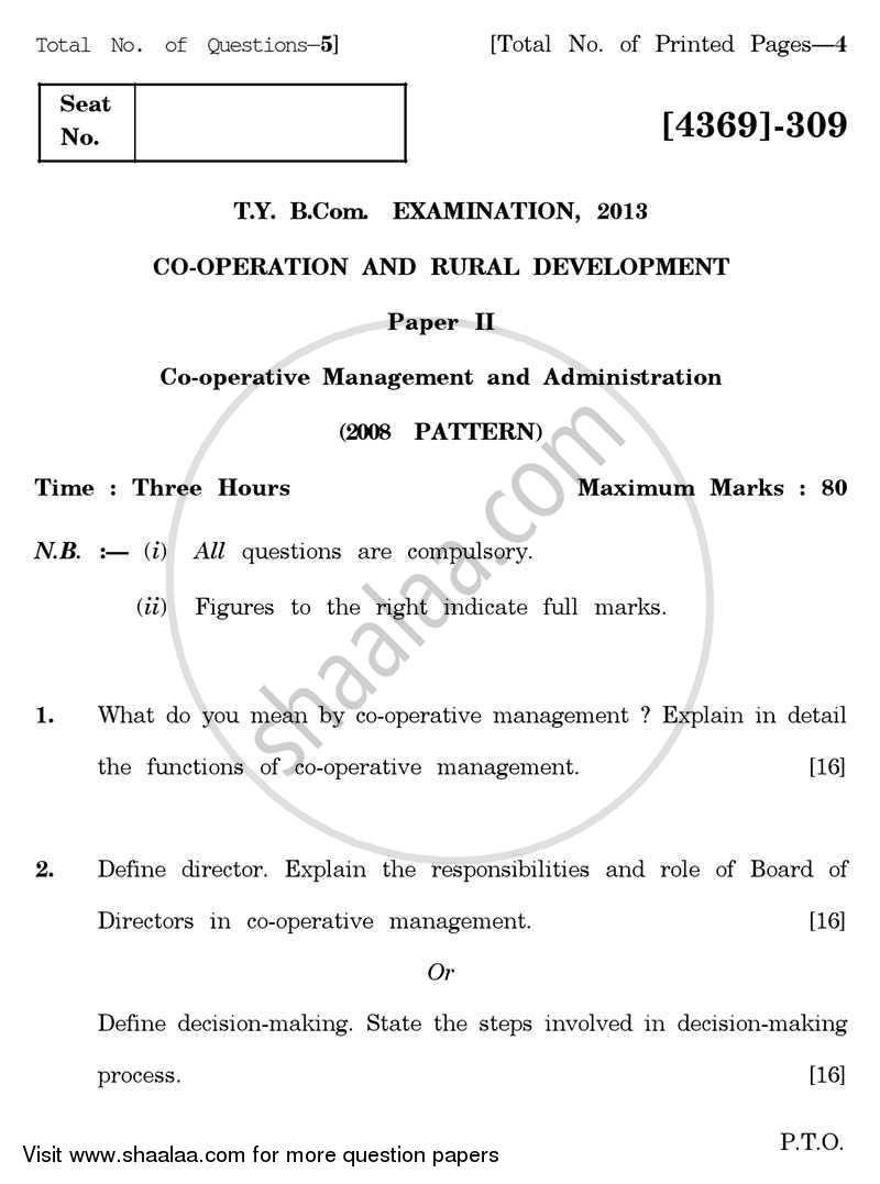 Co-operation and Rural Development 2 2012-2013 - B.Com. - 3rd Year (TYBcom) - University of Pune question paper with PDF download