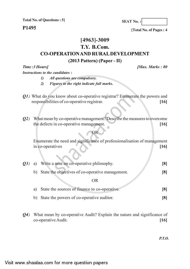 Co-operation and Rural Development 2 2015-2016 - B.Com. - 3rd Year (TYBcom) - University of Pune question paper with PDF download