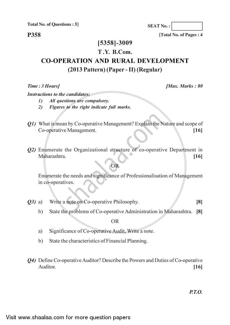 Co-operation and Rural Development 2 2017-2018 - B.Com. - 3rd Year (TYBcom) - University of Pune question paper with PDF download