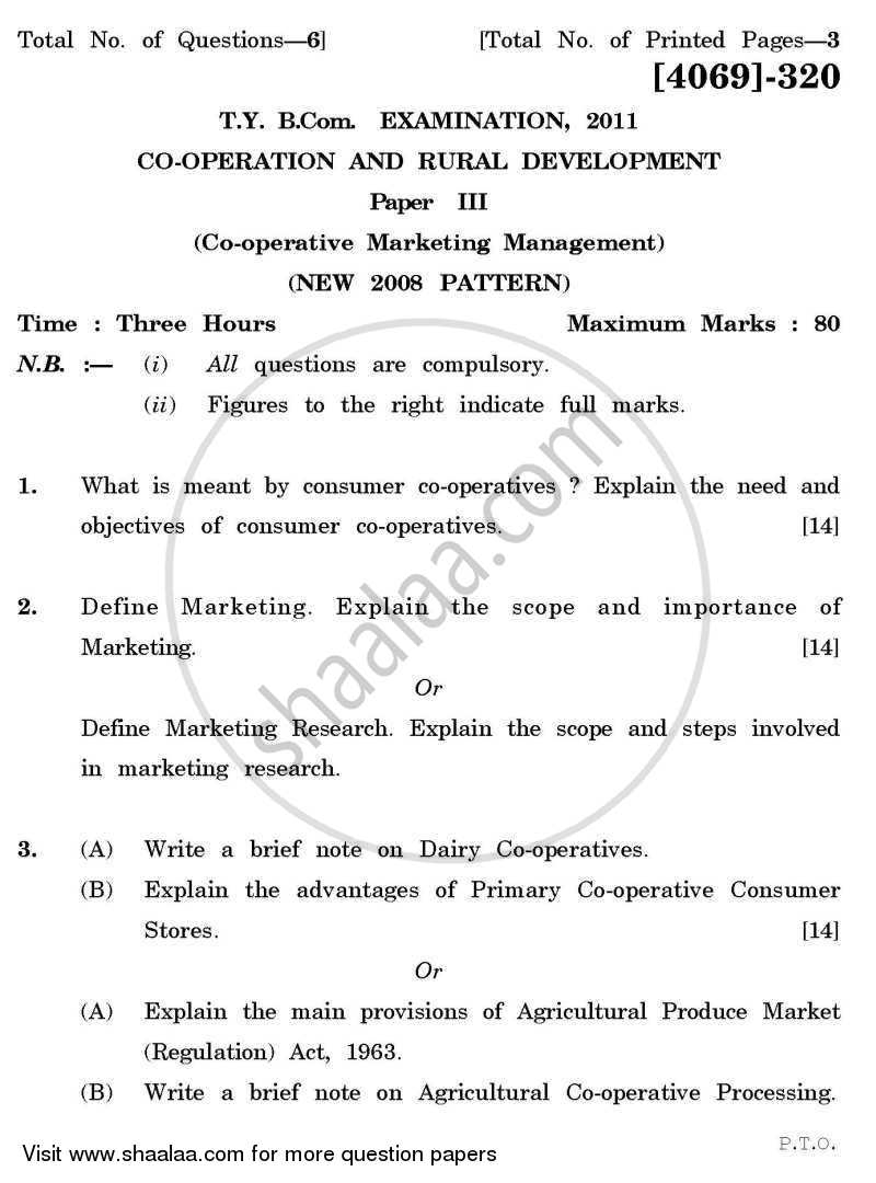 Co-operation and Rural Development 3 2011-2012 - B.Com. - 3rd Year (TYBcom) - University of Pune question paper with PDF download