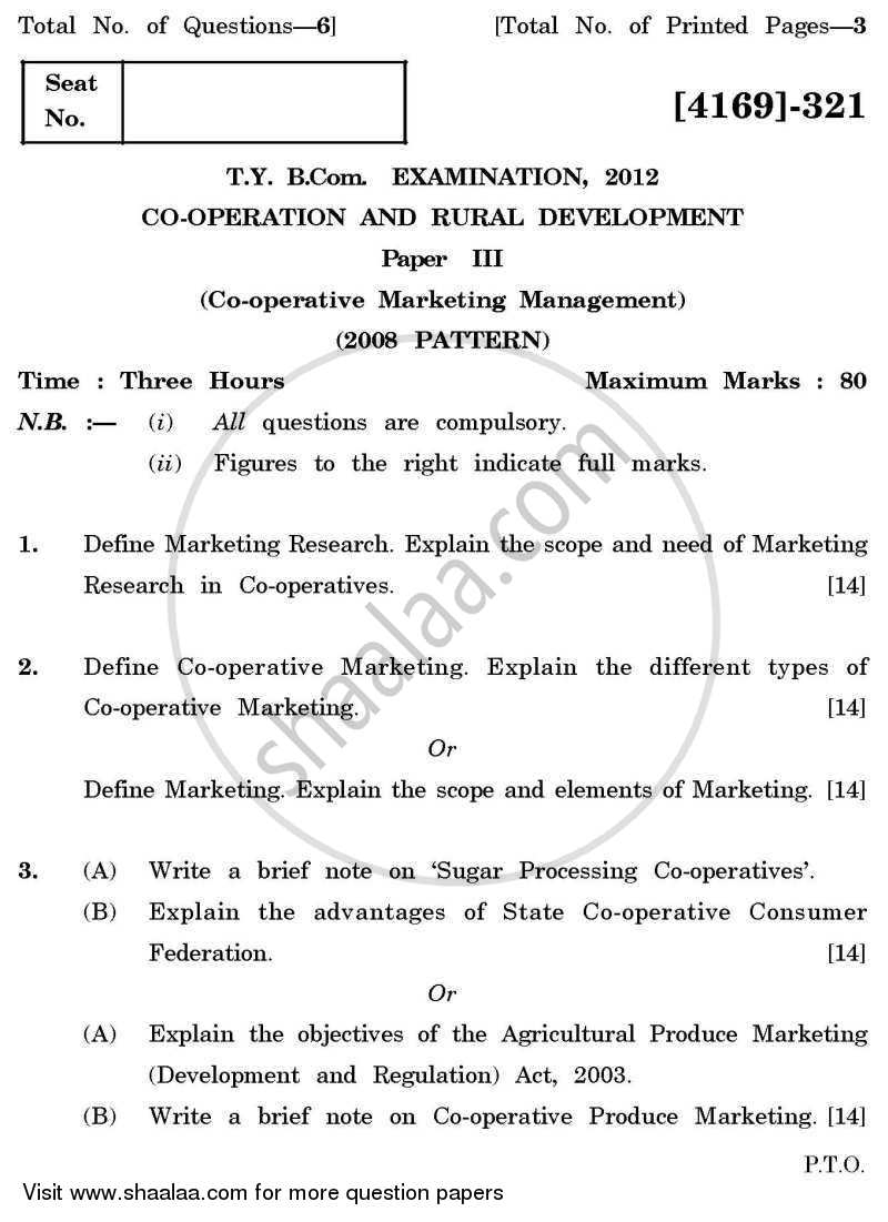 Co-operation and Rural Development 3 2011-2012 - B.Com. - 3rd Year (TYBcom) - University of Pune question paper with PDF download