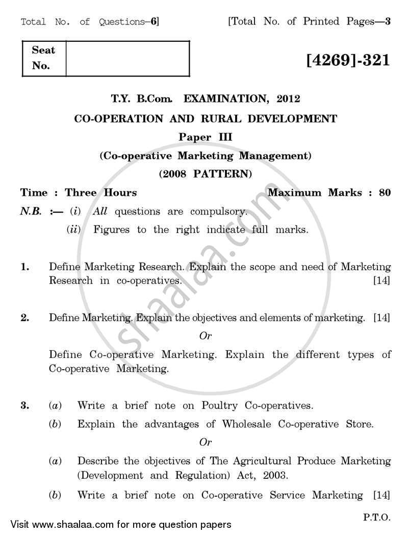 Co-operation and Rural Development 3 2012-2013 - B.Com. - 3rd Year (TYBcom) - University of Pune question paper with PDF download
