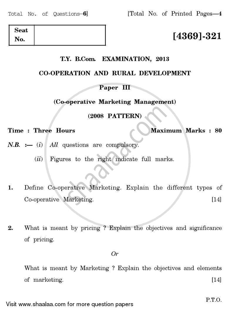Co-operation and Rural Development 3 2012-2013 - B.Com. - 3rd Year (TYBcom) - University of Pune question paper with PDF download