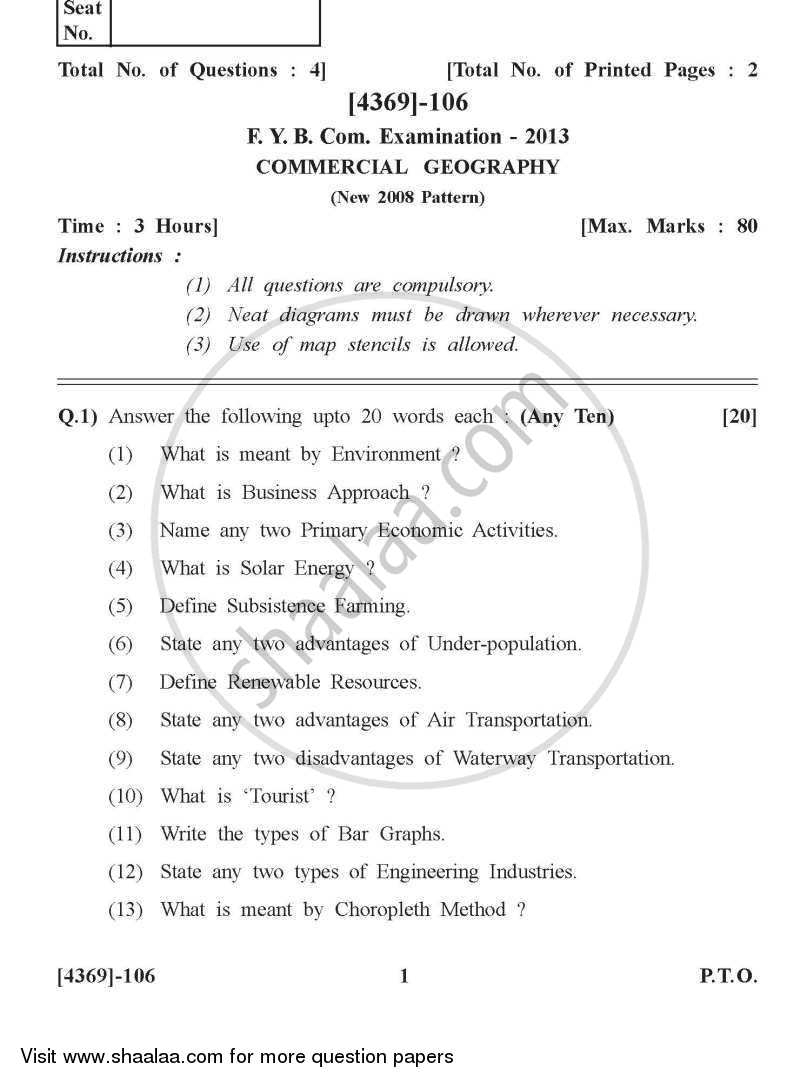 Commercial Geography 2012-2013 - B.Com. - 1st Year (FYBcom) - University of Pune question paper with PDF download