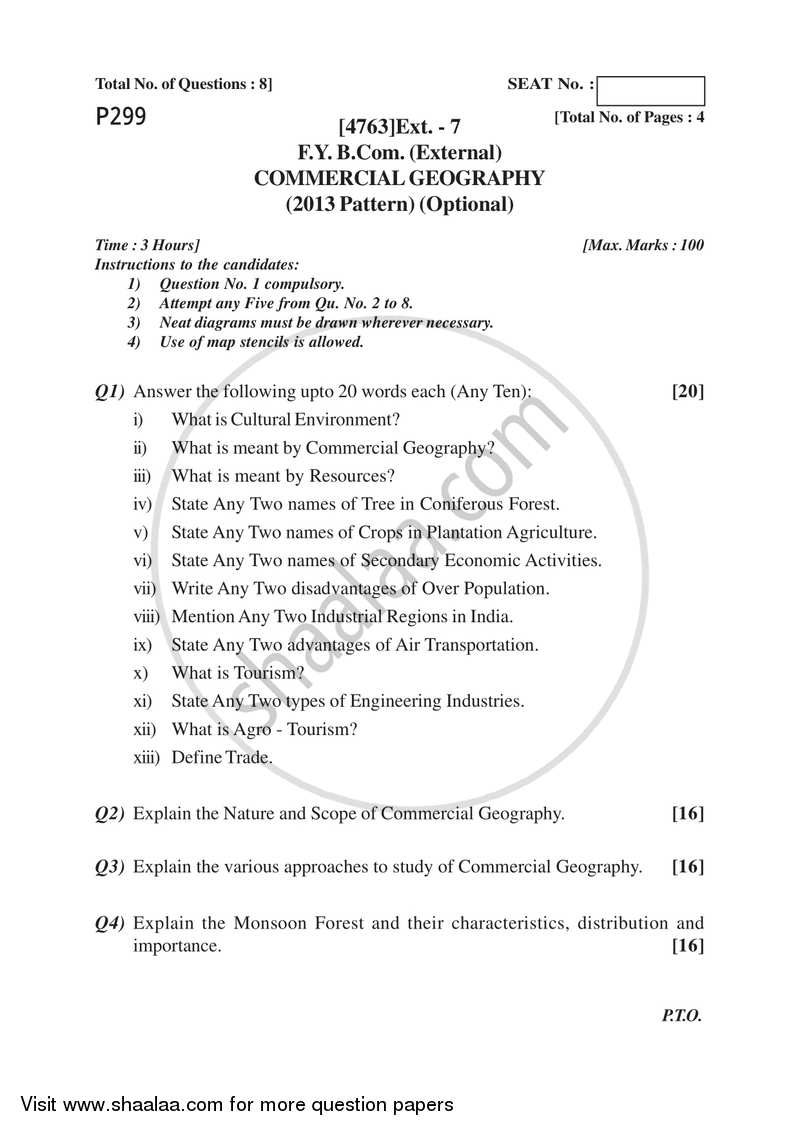 Commercial Geography 2014-2015 - B.Com. - 1st Year (FYBcom) - University of Pune question paper with PDF download