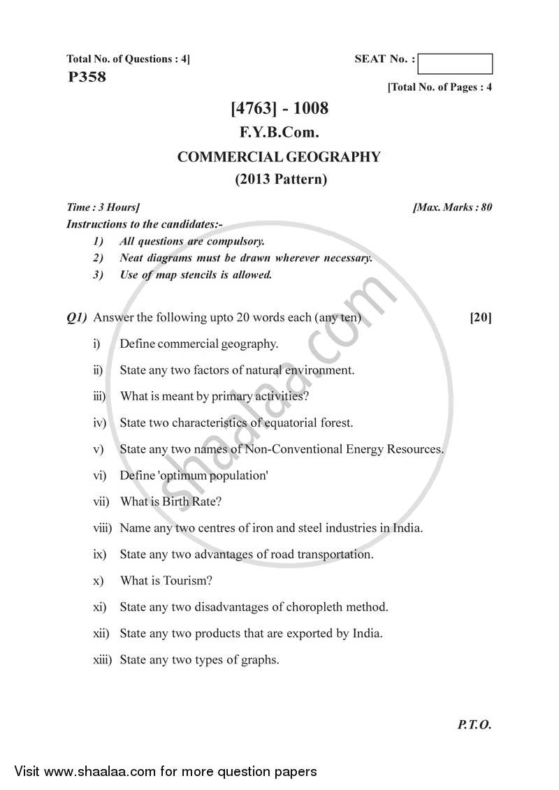 Commercial Geography 2014-2015 - B.Com. - 1st Year (FYBcom) - University of Pune question paper with PDF download