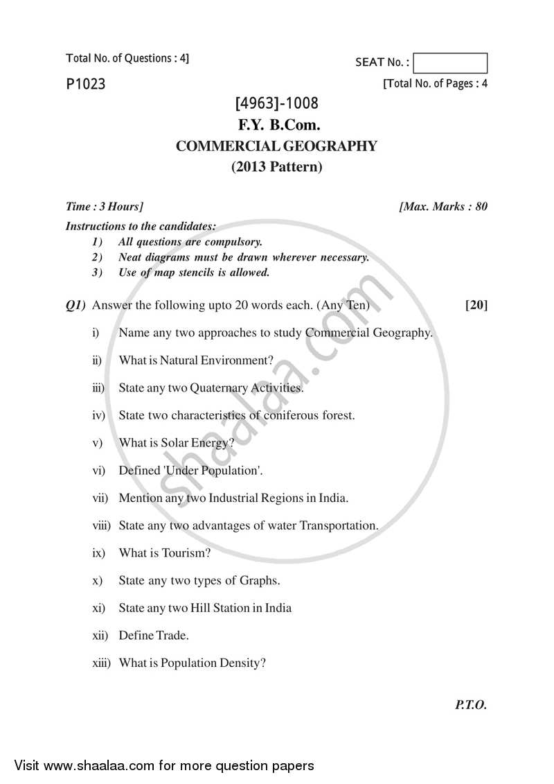 Commercial Geography 2015-2016 - B.Com. - 1st Year (FYBcom) - University of Pune question paper with PDF download
