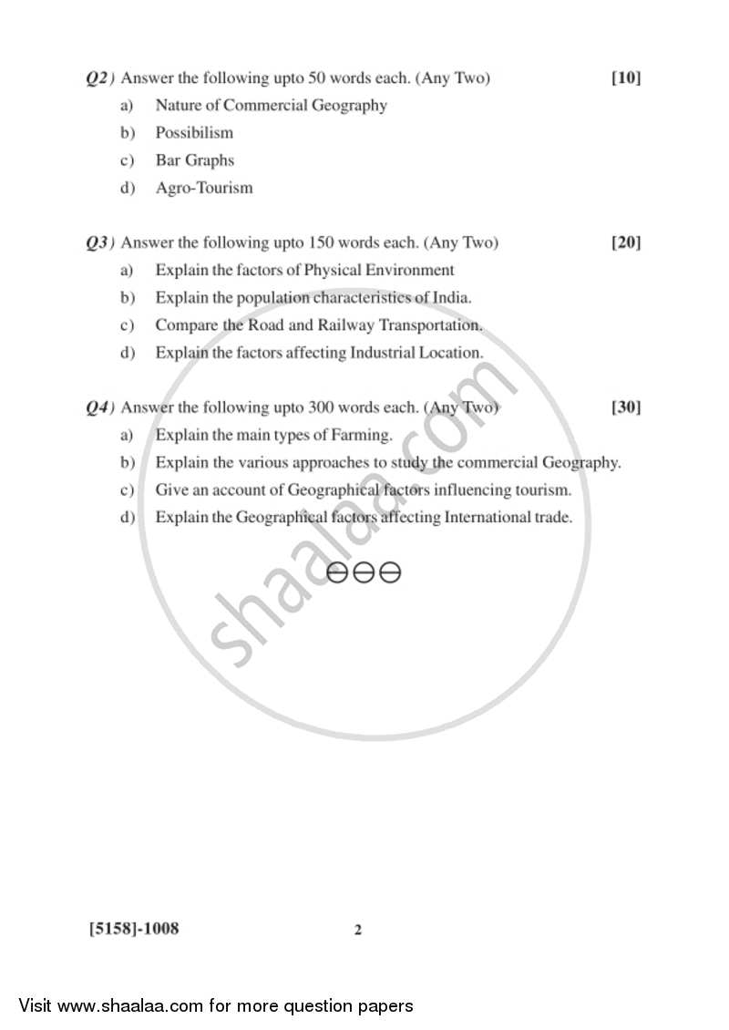 Commercial Geography 2016-2017 - B.Com. - 1st Year (FYBcom) - University of Pune question paper with PDF download