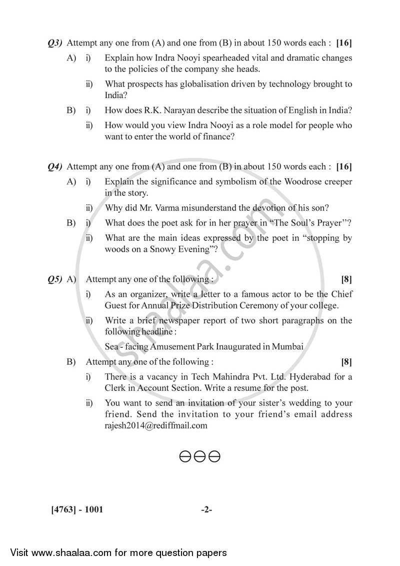 Compulsory English 2014-2015 - B.Com. - 1st Year (FYBcom) - University of Pune question paper with PDF download