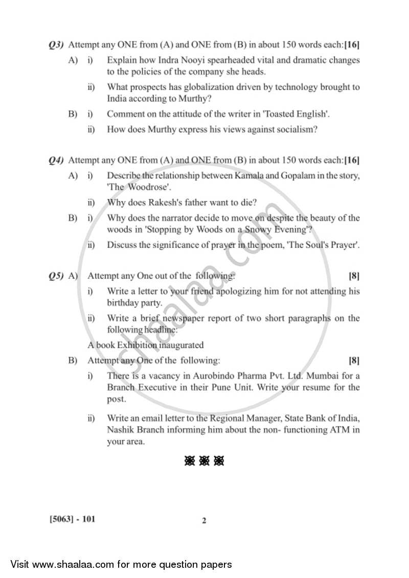 Compulsory English 2016-2017 - B.Com. - 1st Year (FYBcom) - University of Pune question paper with PDF download