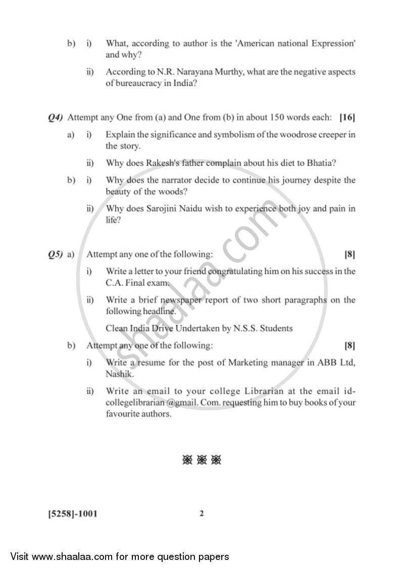 Compulsory English 2017-2018 - B.Com. - 1st Year (FYBcom) - University of Pune question paper with PDF download