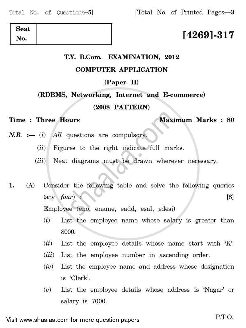 Computer Application 2 - Relational Database Management System, Networking, Internet and E-commerce 2012-2013 - B.Com. - 3rd Year (TYBcom) - University of Pune question paper with PDF download