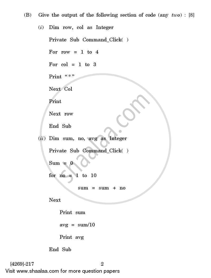 Computer Application - Visual Basic 2012-2013 - B.Com. - 2nd Year (SYBcom) - University of Pune question paper with PDF download