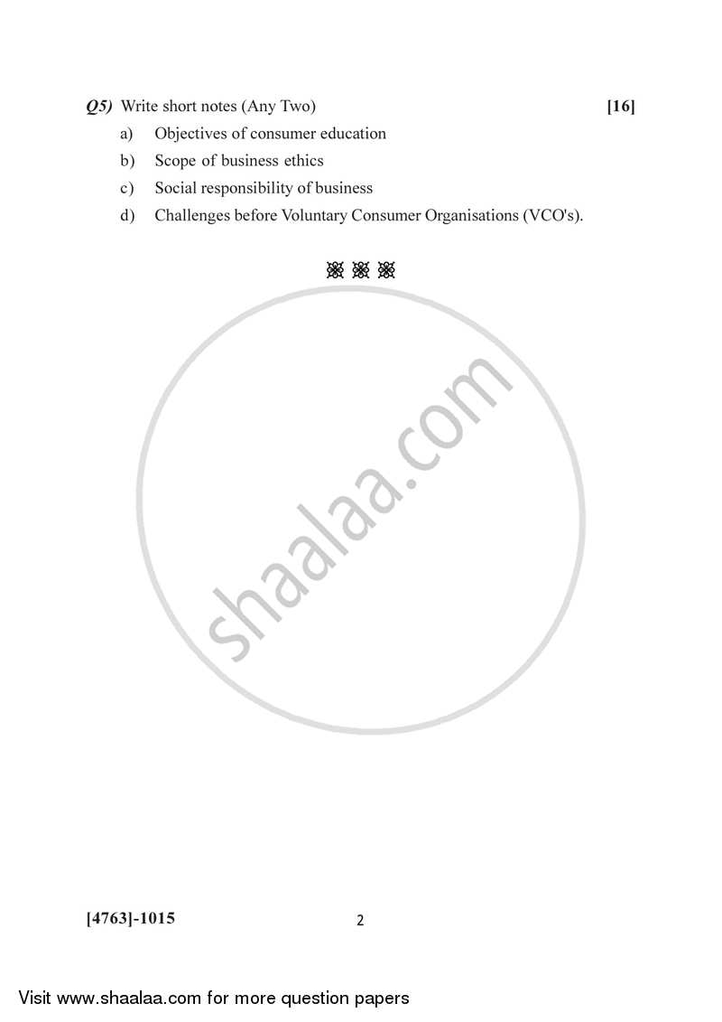 Consumer Protection and Business Ethics 2014-2015 - B.Com. - 1st Year (FYBcom) - University of Pune question paper with PDF download