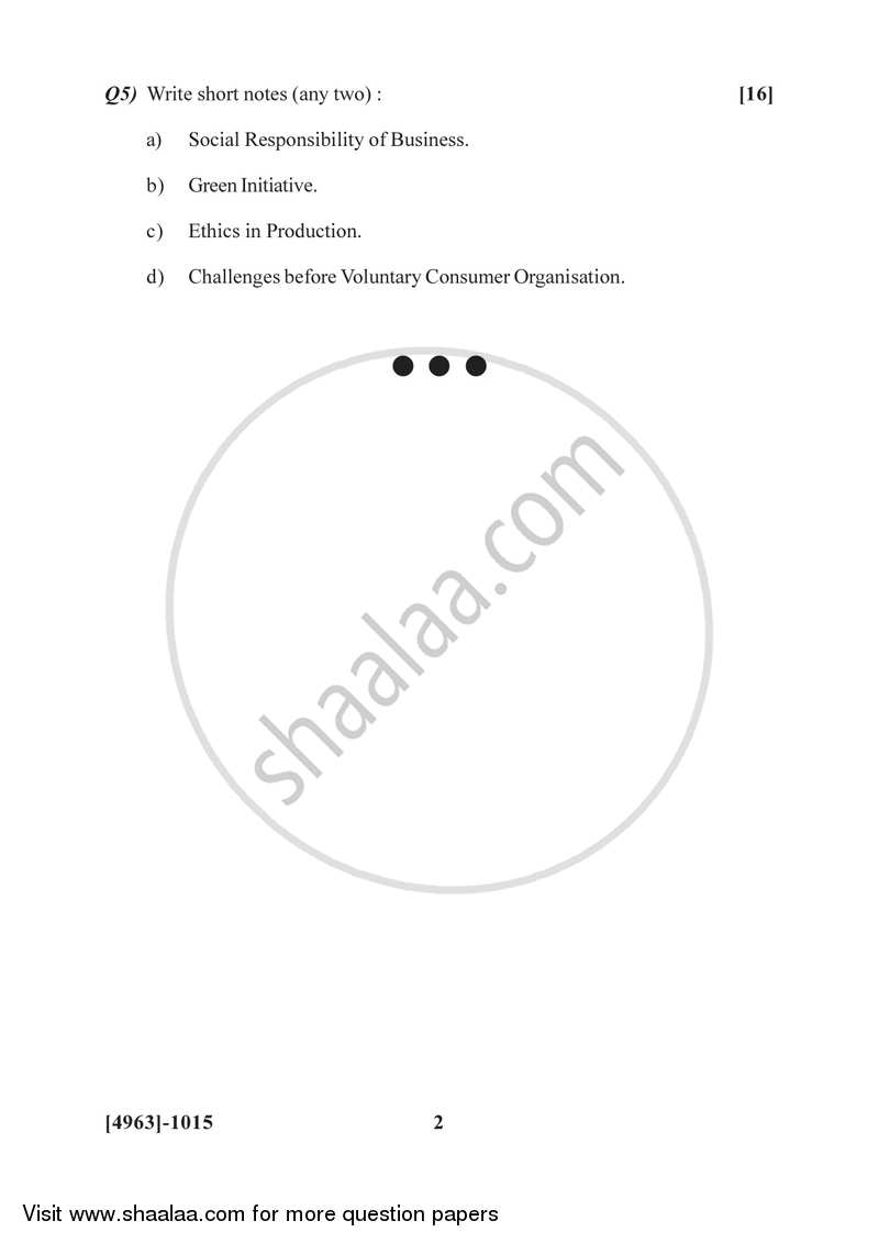 Consumer Protection and Business Ethics 2015-2016 - B.Com. - 1st Year (FYBcom) - University of Pune question paper with PDF download