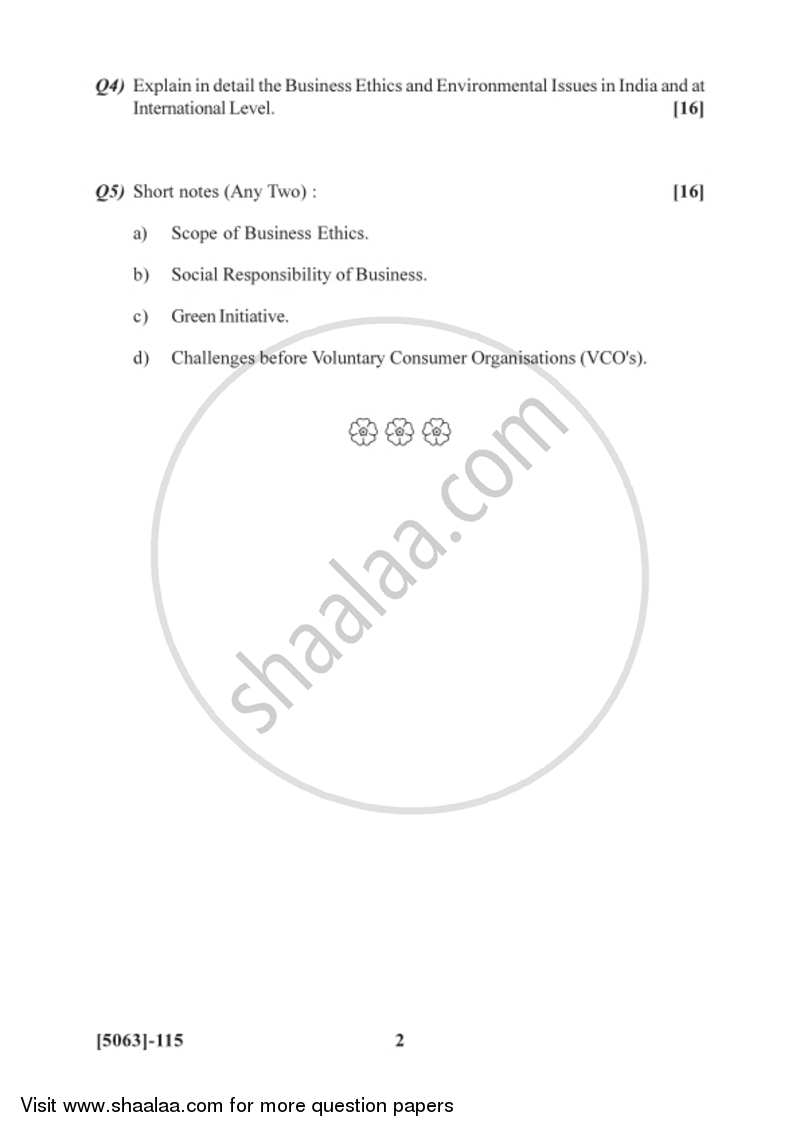 Consumer Protection and Business Ethics 2016-2017 - B.Com. - 1st Year (FYBcom) - University of Pune question paper with PDF download