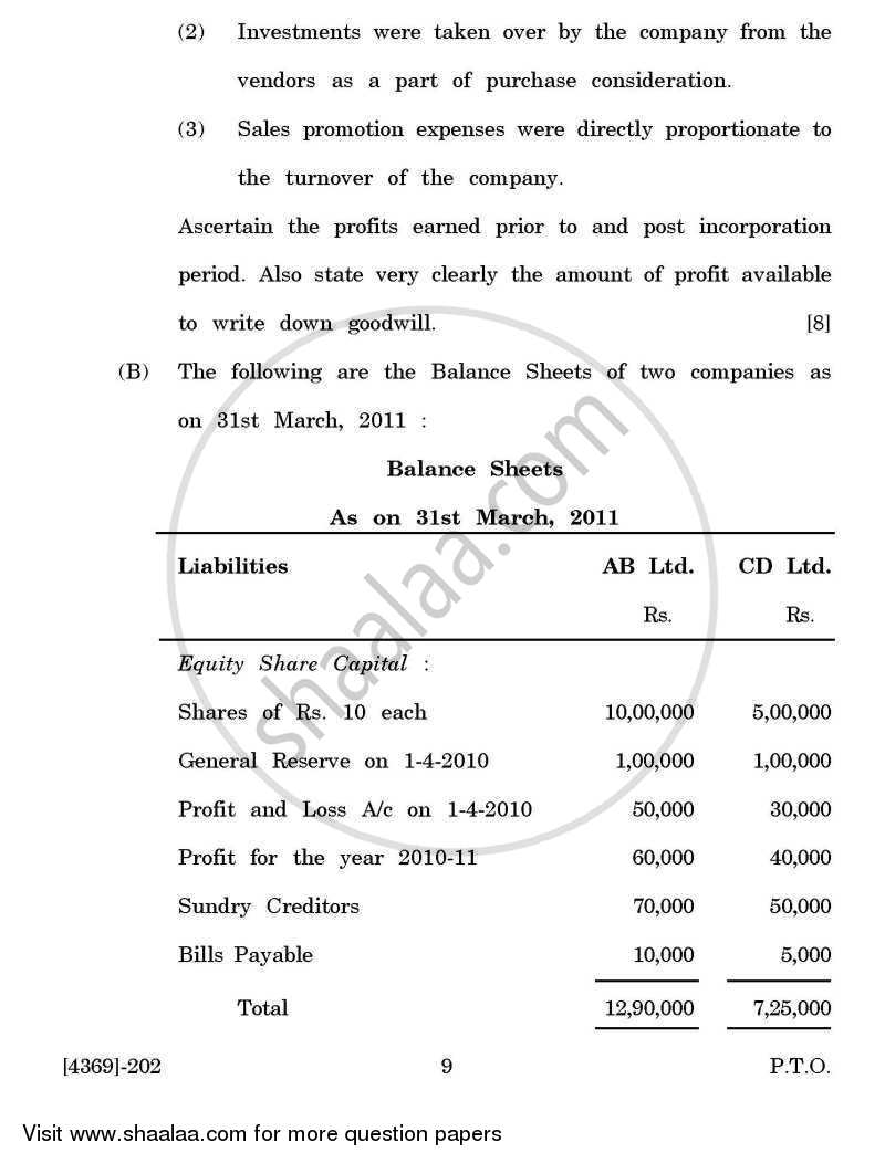 Corporate Accounting 2012-2013 - B.Com. - 2nd Year (SYBcom) - University of Pune question paper with PDF download