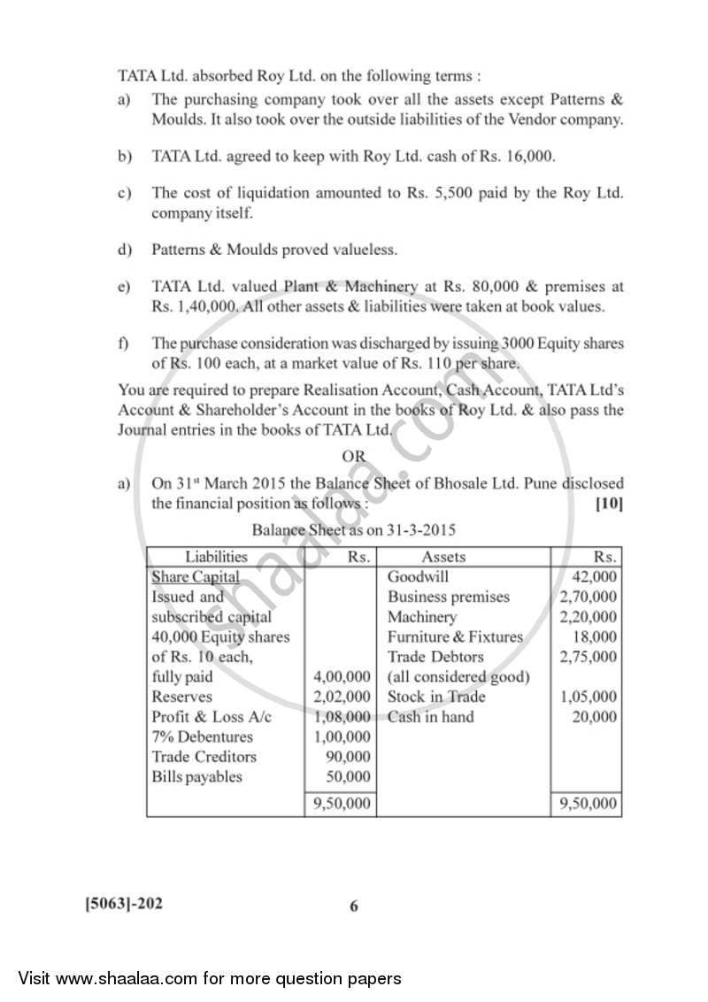 Corporate Accounting 2016-2017 - B.Com. - 2nd Year (SYBcom) - University of Pune question paper with PDF download