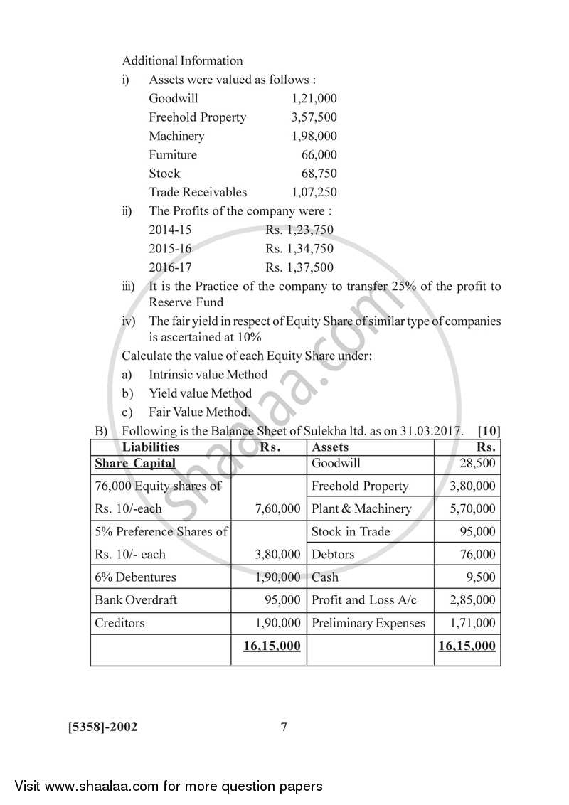 Corporate Accounting 2017-2018 - B.Com. - 2nd Year (SYBcom) - University of Pune question paper with PDF download