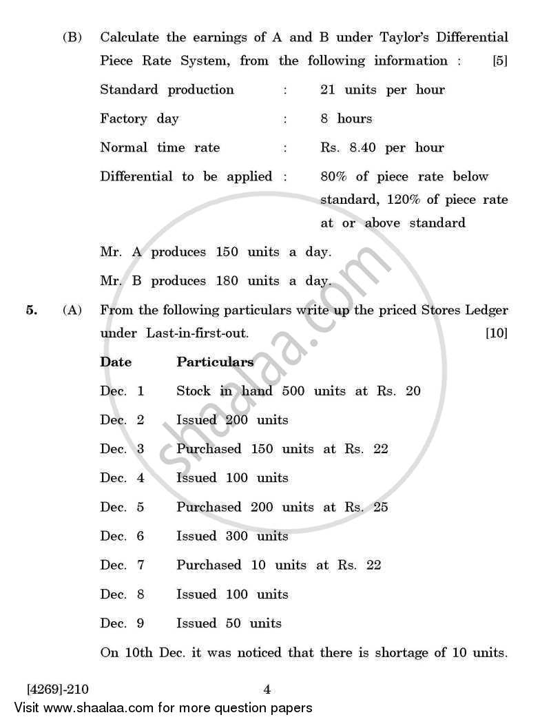 Cost and Works Accounting 1 2012-2013 - B.Com. - 2nd Year (SYBcom) - University of Pune question paper with PDF download