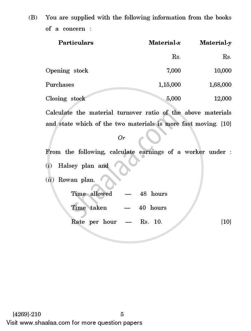 Cost and Works Accounting 1 2012-2013 - B.Com. - 2nd Year (SYBcom) - University of Pune question paper with PDF download