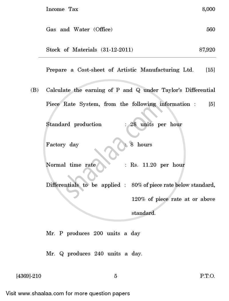 Cost and Works Accounting 1 2012-2013 - B.Com. - 2nd Year (SYBcom) - University of Pune question paper with PDF download