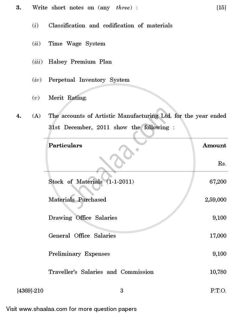 Cost and Works Accounting 1 2012-2013 - B.Com. - 2nd Year (SYBcom) - University of Pune question paper with PDF download