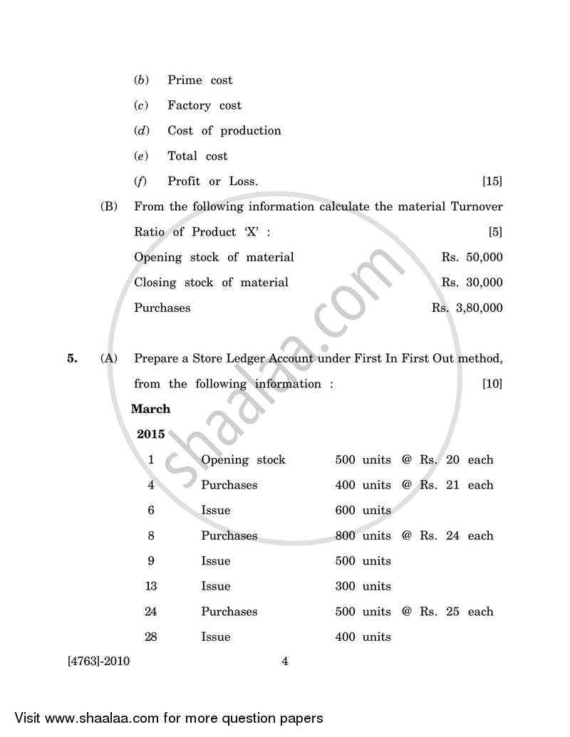 Cost and Works Accounting 1 2014-2015 - B.Com. - 2nd Year (SYBcom) - University of Pune question paper with PDF download