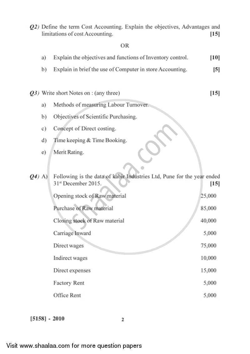 Cost and Works Accounting 1 2016-2017 - B.Com. - 2nd Year (SYBcom) - University of Pune question paper with PDF download