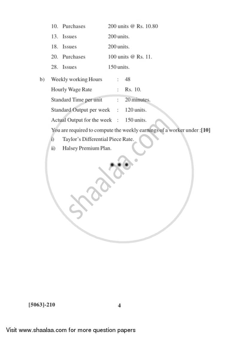 Cost and Works Accounting 1 2016-2017 - B.Com. - 2nd Year (SYBcom) - University of Pune question paper with PDF download