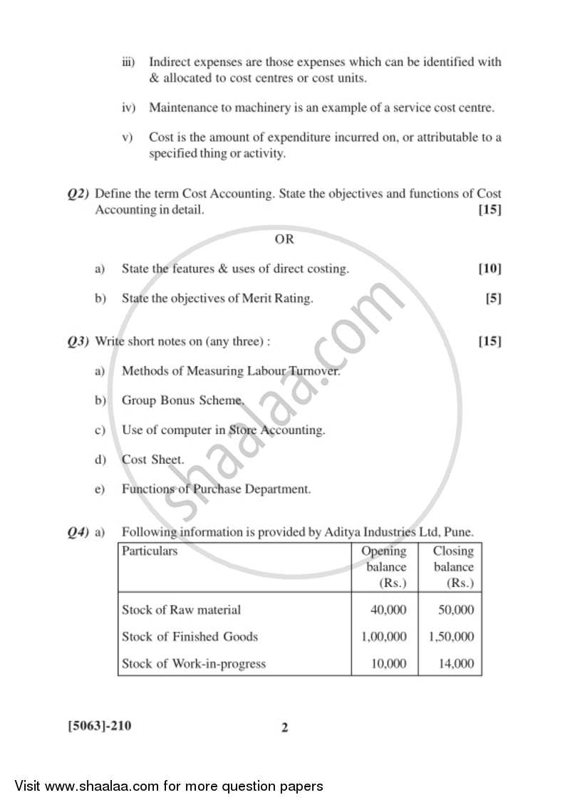 Cost and Works Accounting 1 2016-2017 - B.Com. - 2nd Year (SYBcom) - University of Pune question paper with PDF download