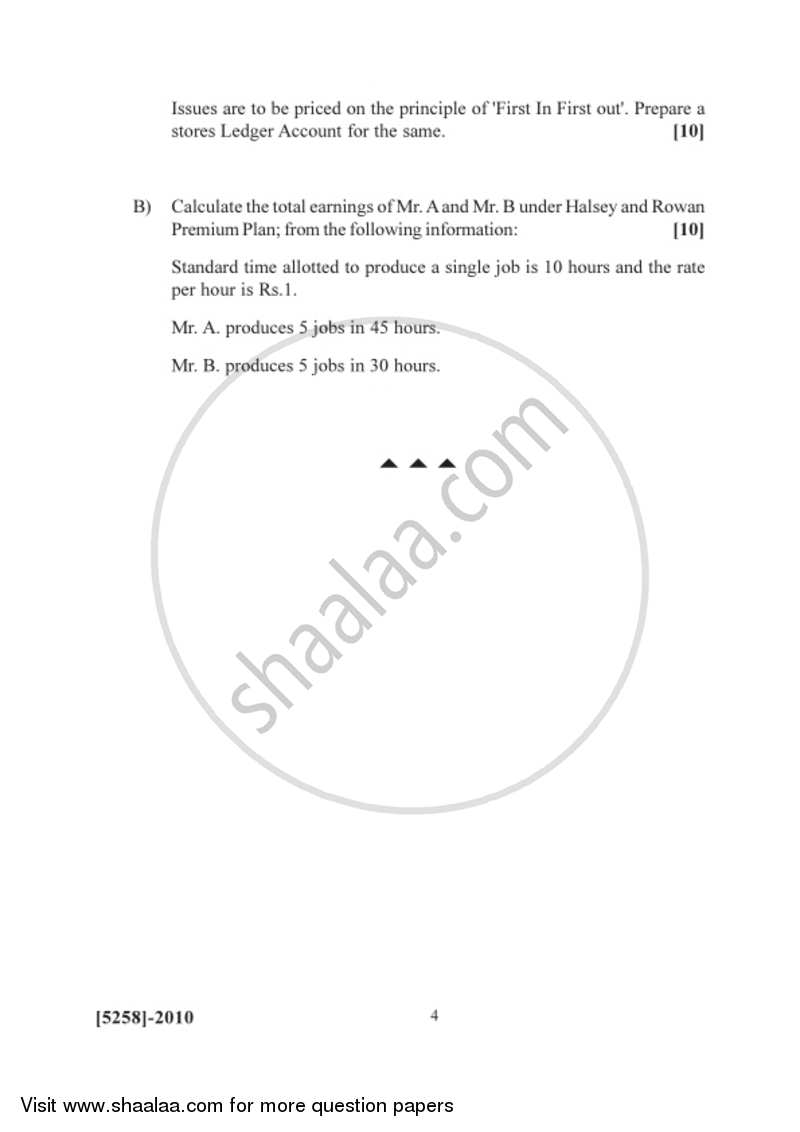 Cost and Works Accounting 1 2017-2018 - B.Com. - 2nd Year (SYBcom) - University of Pune question paper with PDF download