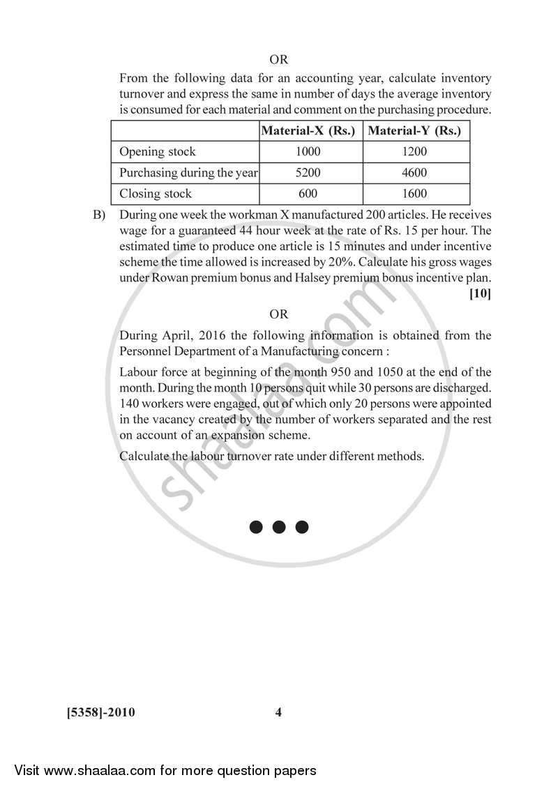 Cost and Works Accounting 1 2017-2018 - B.Com. - 2nd Year (SYBcom) - University of Pune question paper with PDF download