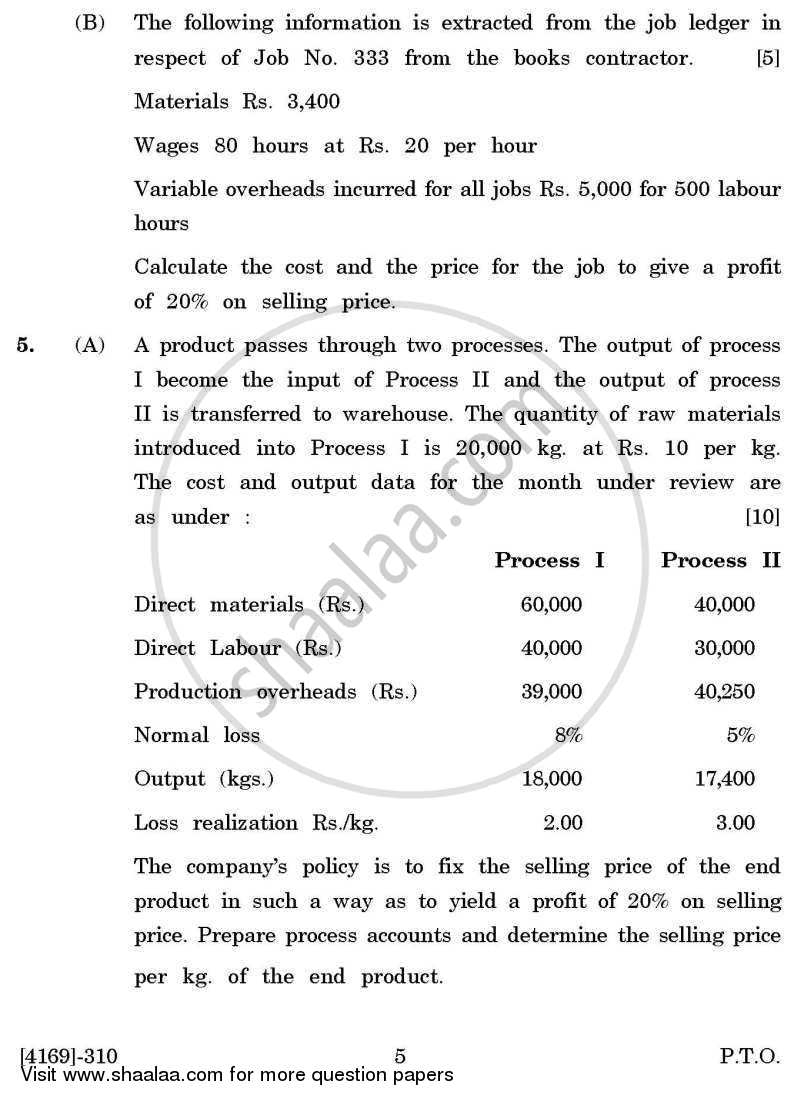 Cost and Works Accounting 2 2011-2012 - B.Com. - 3rd Year (TYBcom) - University of Pune question paper with PDF download