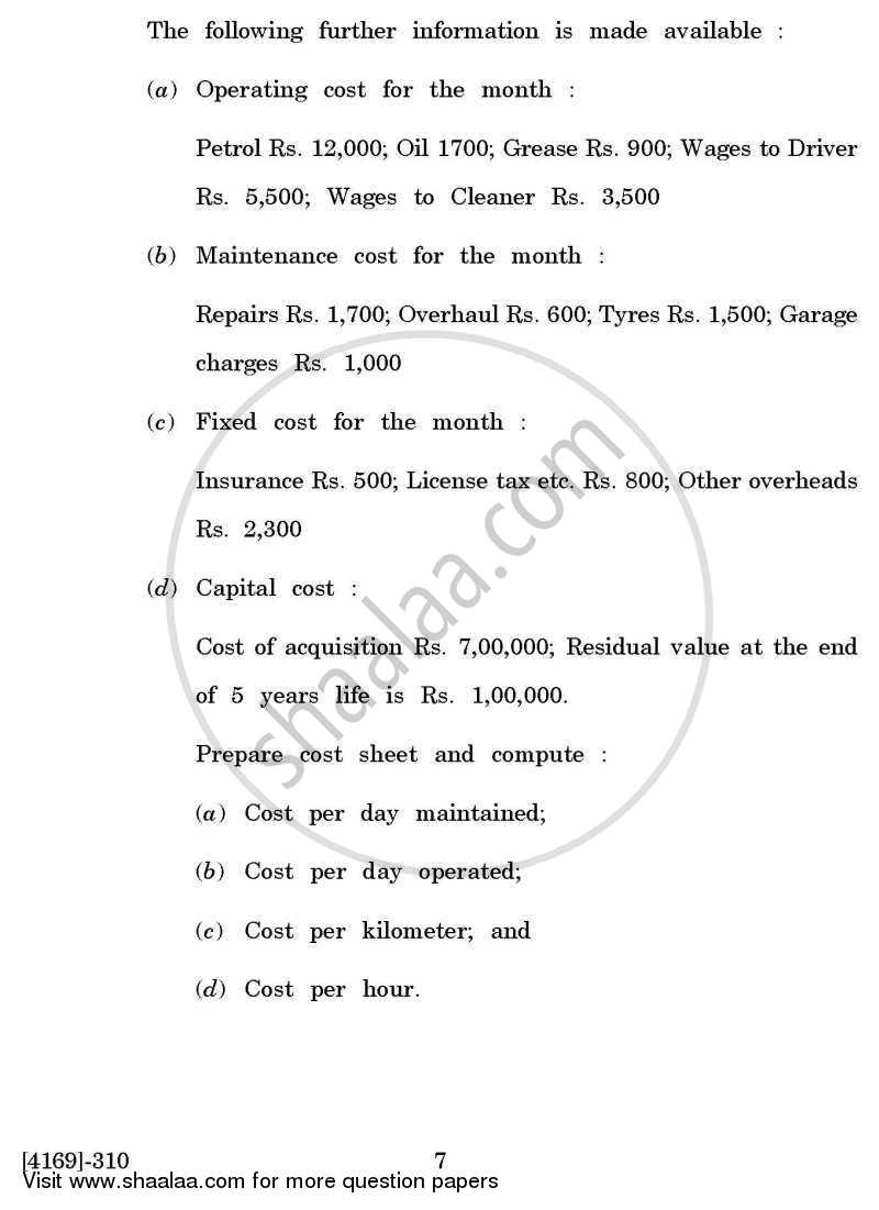 Cost and Works Accounting 2 2011-2012 - B.Com. - 3rd Year (TYBcom) - University of Pune question paper with PDF download