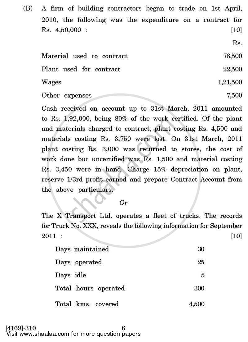Cost and Works Accounting 2 2011-2012 - B.Com. - 3rd Year (TYBcom) - University of Pune question paper with PDF download