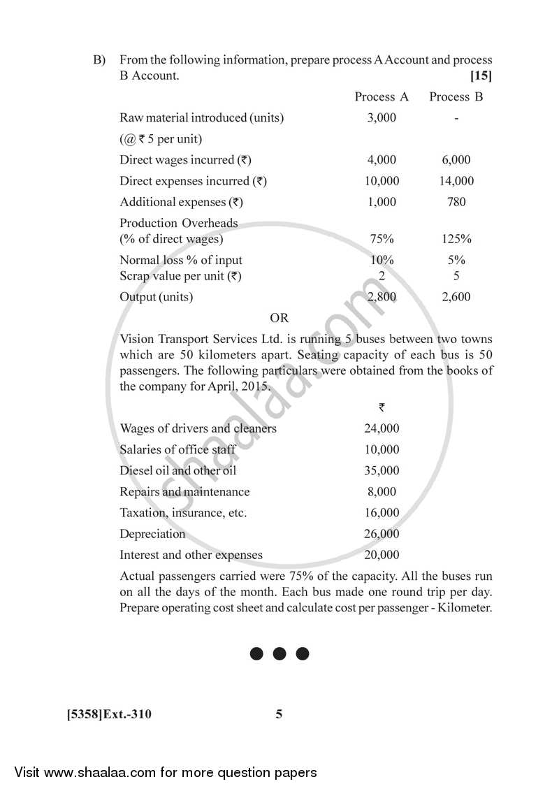 Cost and Works Accounting 2 2017-2018 - B.Com. - 3rd Year (TYBcom) - University of Pune question paper with PDF download