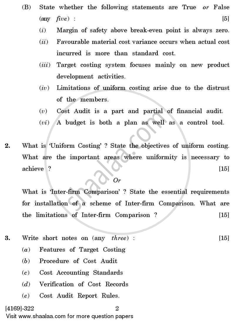 Cost and Works Accounting 3 2011-2012 - B.Com. - 3rd Year (TYBcom) - University of Pune question paper with PDF download