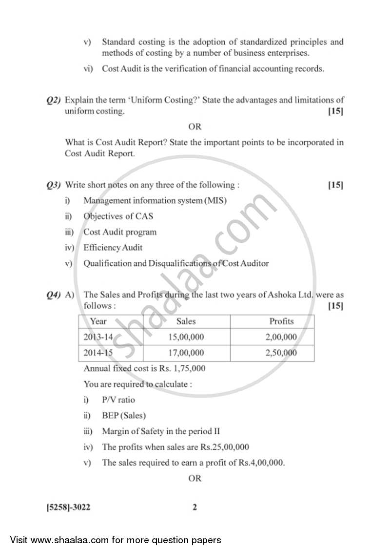 Cost and Works Accounting 3 2017-2018 - B.Com. - 3rd Year (TYBcom) - University of Pune question paper with PDF download