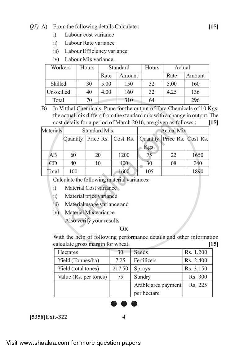 Cost and Works Accounting 3 2017-2018 - B.Com. - 3rd Year (TYBcom) - University of Pune question paper with PDF download
