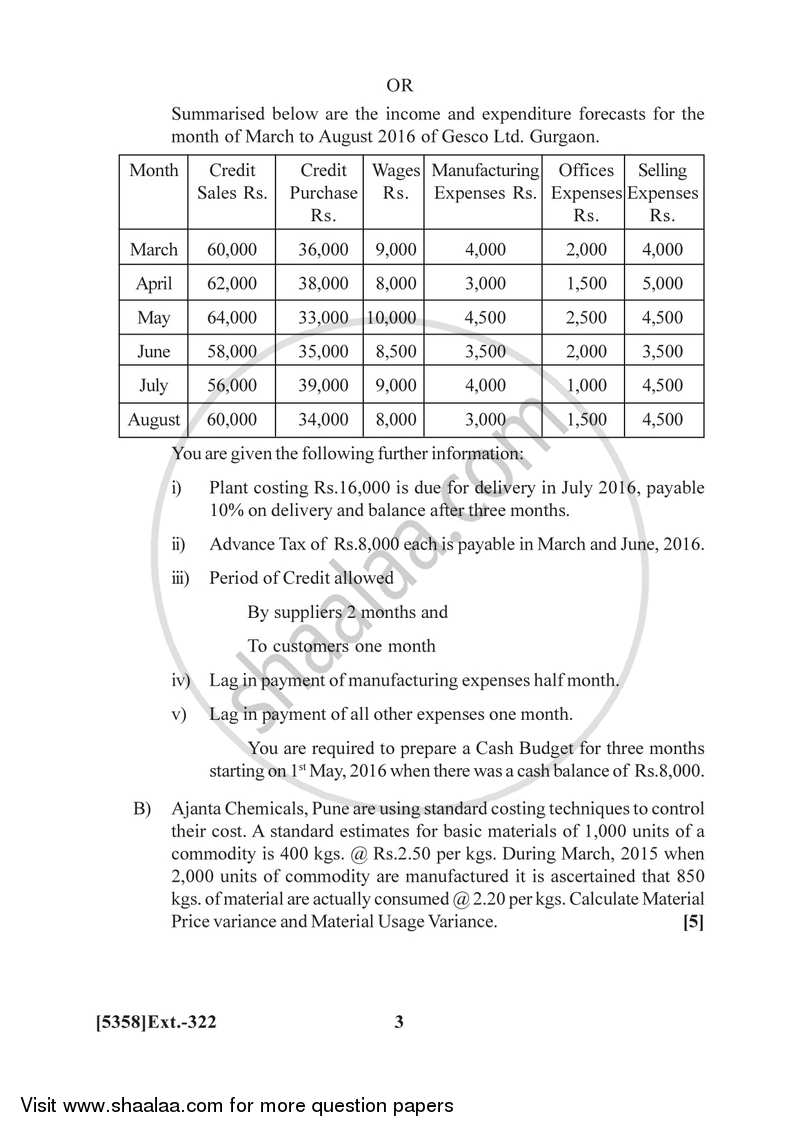 Cost and Works Accounting 3 2017-2018 - B.Com. - 3rd Year (TYBcom) - University of Pune question paper with PDF download
