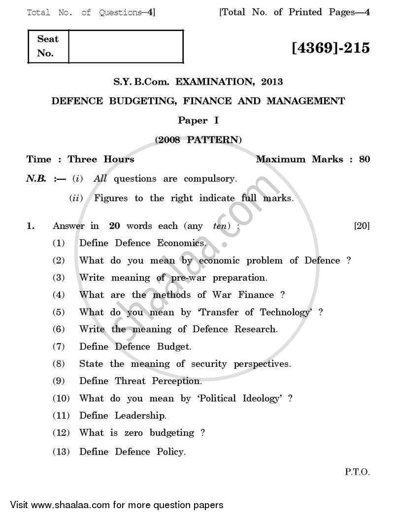 Defence Budgeting, Finance and Management 1 2012-2013 - B.Com. - 2nd Year (SYBcom) - University of Pune question paper with PDF download